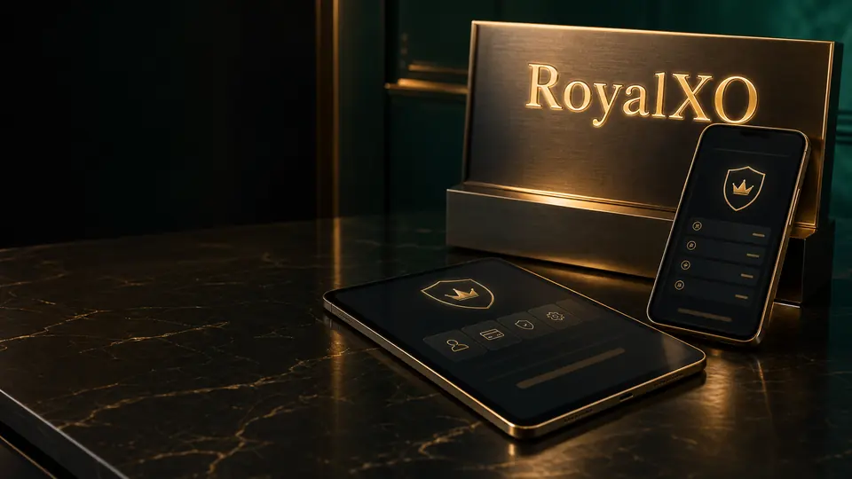 RoyalXO mobiilitili tummalla pöydällä